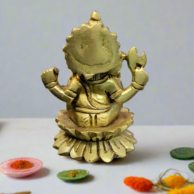 Lord Ganesha and Goddess Laxmi Idol | Made with Pure Brass | 3.5"