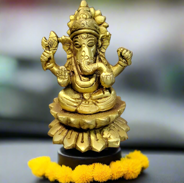 Lord Ganesha and Goddess Laxmi Idol | Made with Pure Brass | 3.5"