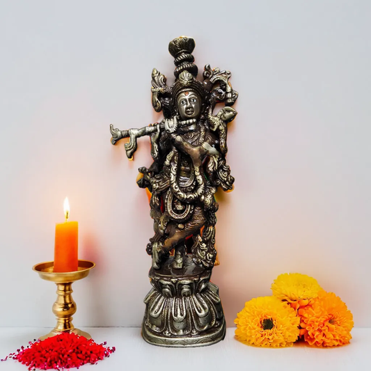 Lord Krishna Idol | Made with Antique Brass | 12.5"