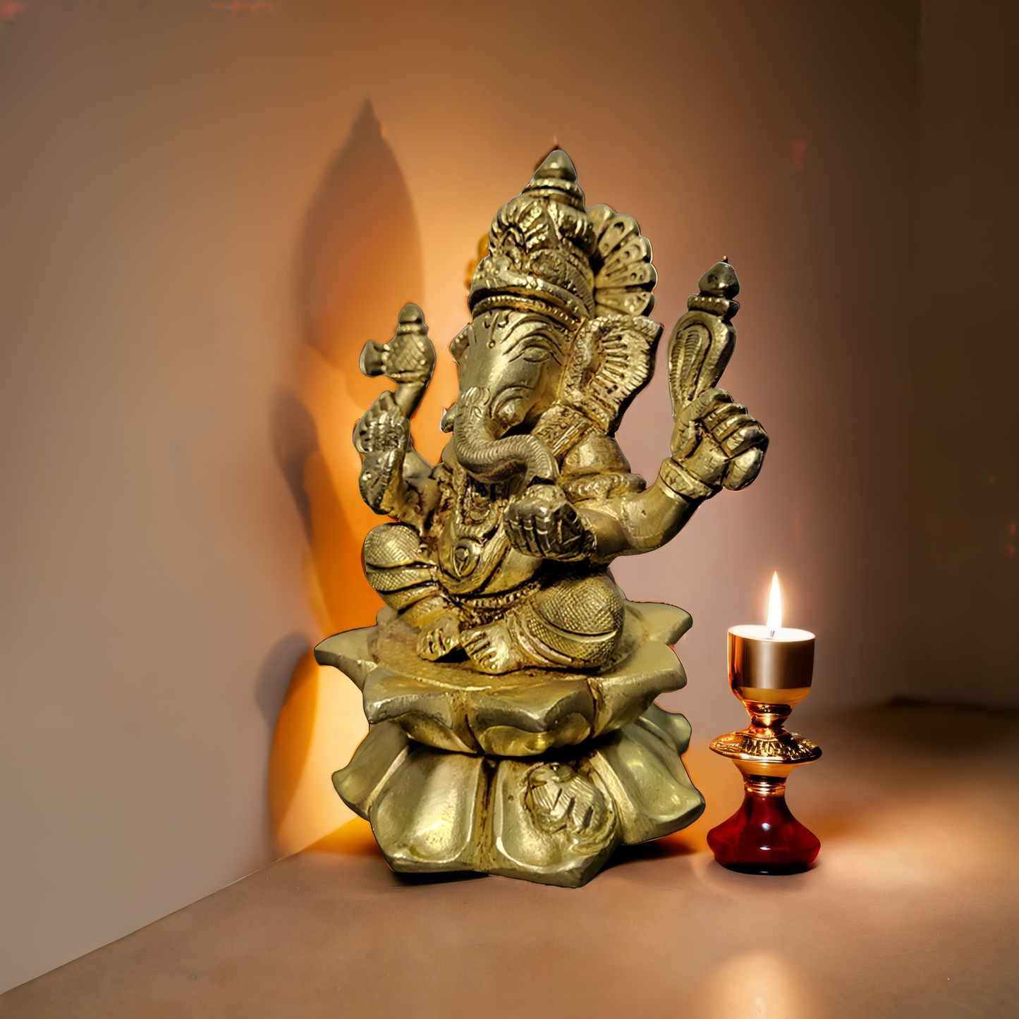 Lord Ganesha and Goddess Laxmi Idol | Made with Pure Brass | 5"