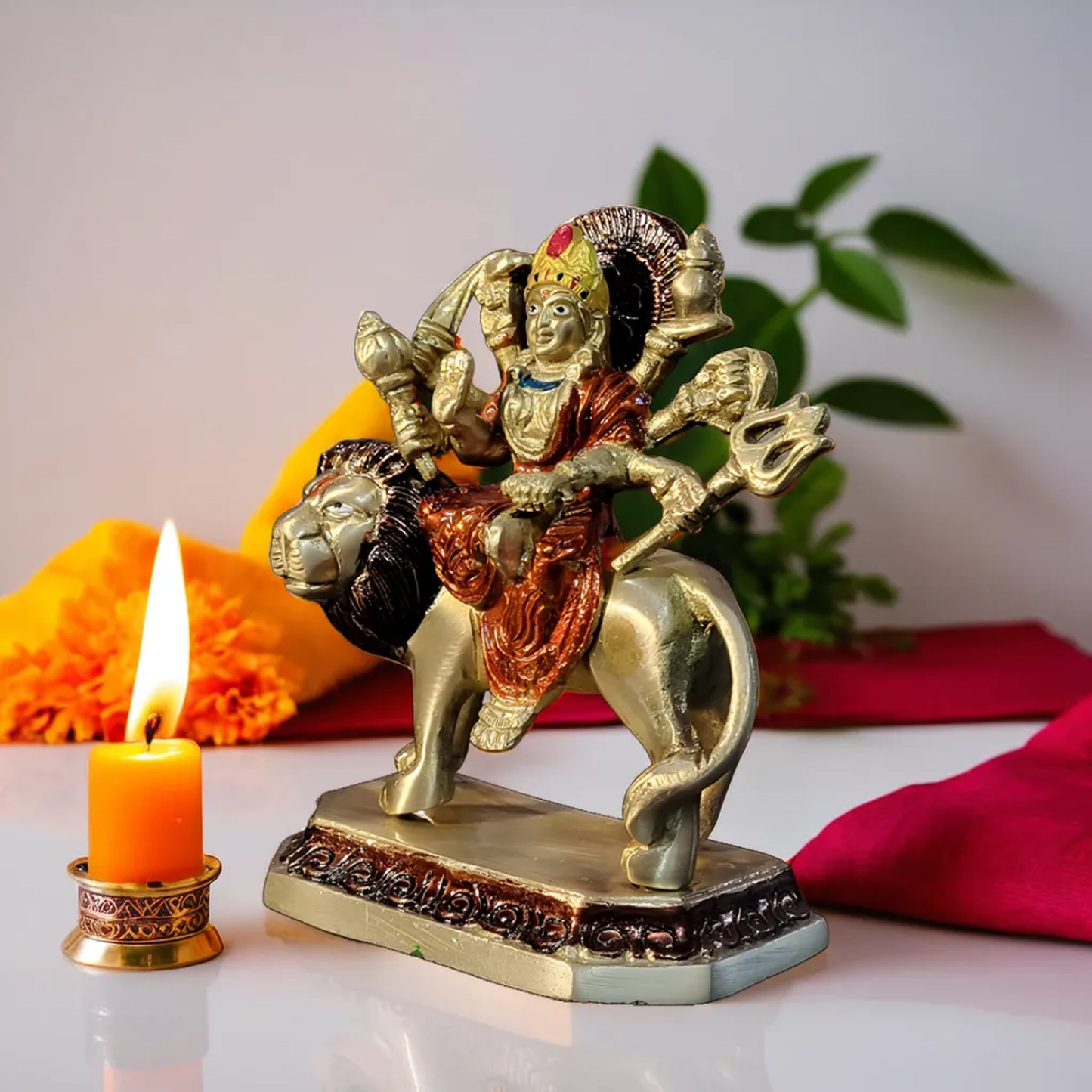 Durga Maa Idol – A Colorful Symbol of Divine Power | Made with Pure Brass | 5.5"