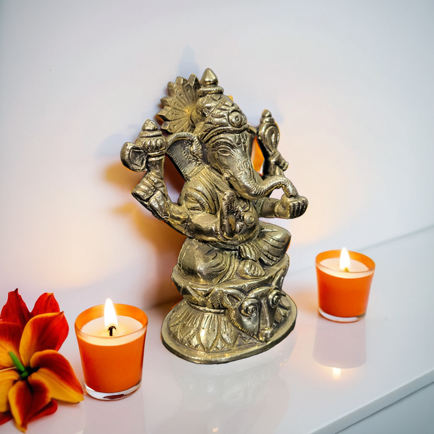 Lord Ganesha sitting on a Mushak | Made with Pure Brass | 5"