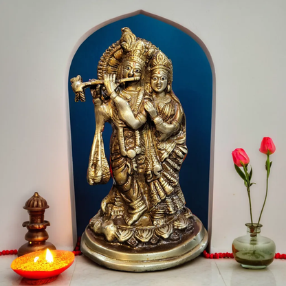 Radha Krishna Idol - Made with Pure Brass | Antique brown finish | 8.5"