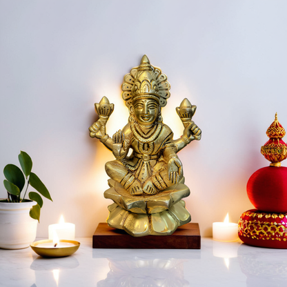 Lord Ganesha and Goddess Laxmi Idol | Made with Pure Brass | 5"